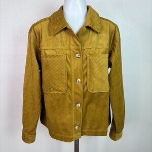 Democracy Shirt Small Yellow Corduroy Button-Front Top Cropped Women's